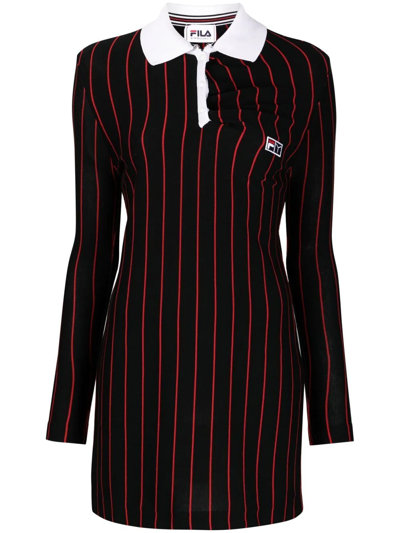 Y/project Black Fila Edition Cotton Mini Dress In Black Red