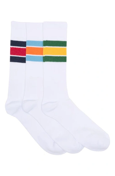 Lorenzo Uomo Thick Retro Stripe Crew Socks In White