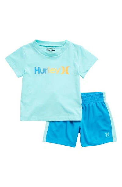 Hurley Babies' Kids' O N O Gradient N' Mesh T-shirt & Shorts Set In Aurora Green