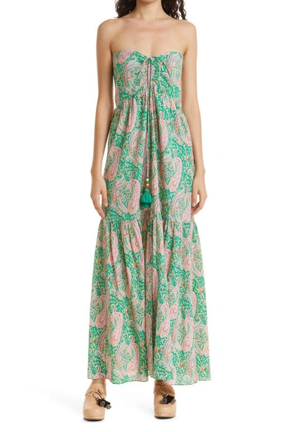 Ba&sh Omy Paisley Strapless Cotton Maxi Dress In Green | ModeSens