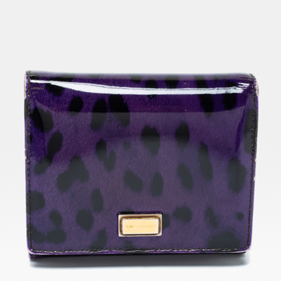 Pre-owned Dolce & Gabbana Purple Leopard Print Patent Leather Trifold Wallet