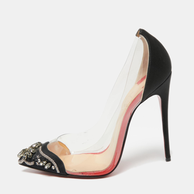 Pre-owned Christian Louboutin Black Satin And Pvc Bollywood Boulevard Pumps Size 36