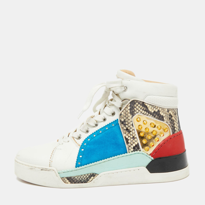 Pre-owned Christian Louboutin Multicolor Leather And Python Embossed Louboukick High Top Sneakers Size 40