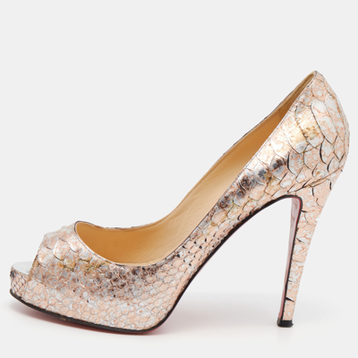 Pre-owned Christian Louboutin Metallic Rose Gold Python Very Prive Peep Toe Pumps Size 38.5