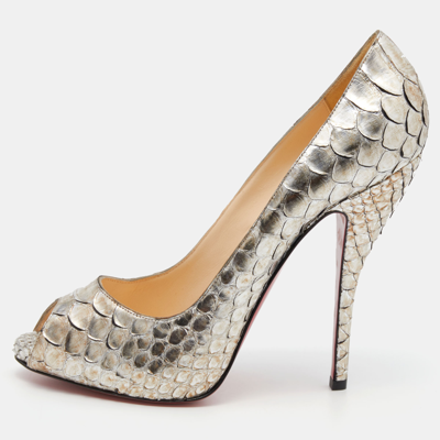 Pre-owned Christian Louboutin Metallic Two-tone Python Very Prive Peep Toe Pumps Size 38