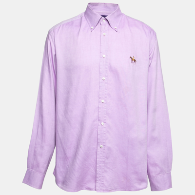 Pre-owned Ralph Lauren Purple Label Ralph Lauren Lavender Cotton Logo Embroidered Button Down Shirt S In Purple