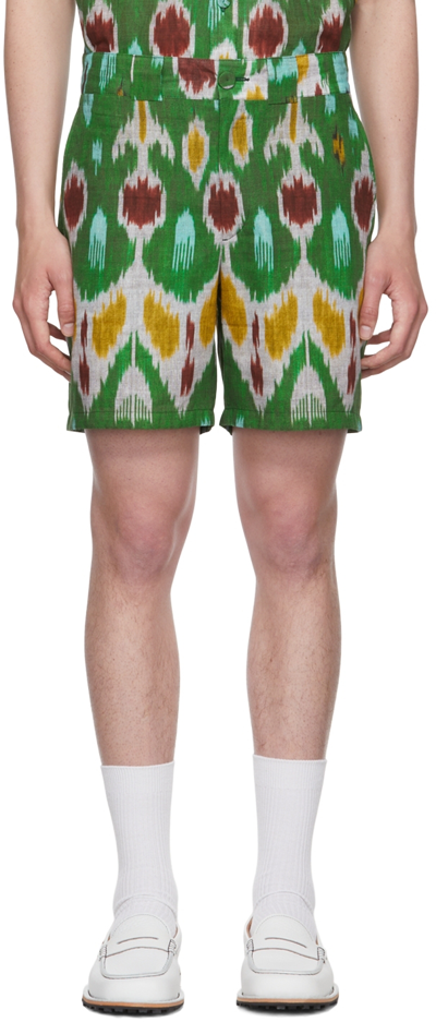 Erdem Lucas Straight-leg Printed Cotton And Linen-blend Bermuda Shorts In Green