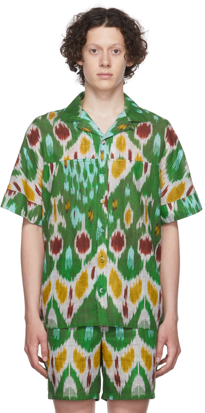 Erdem Philip Convertible-collar Printed Cotton And Linen-blend Shirt In Green