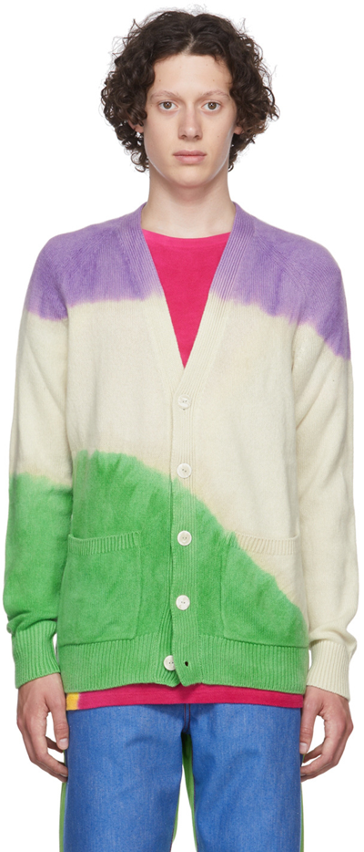 The Elder Statesman Off-white Cashmere Cardigan In C394 Ivory W/ Orchid