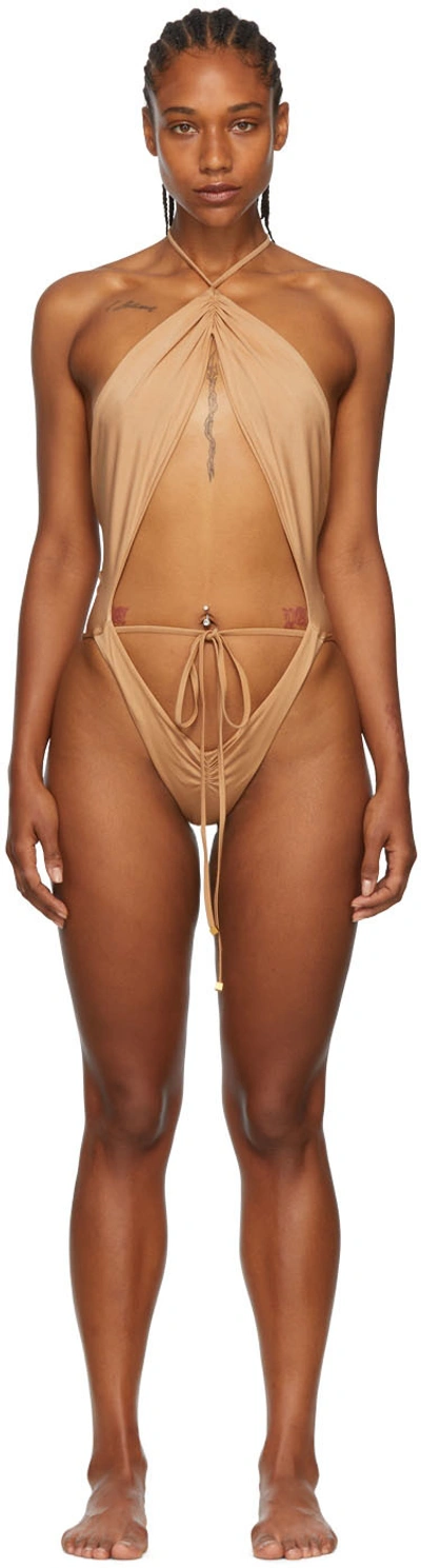 Blumarine Ssense Exclusive Tan Trikini One-piece Swimsuit In Beige N0820