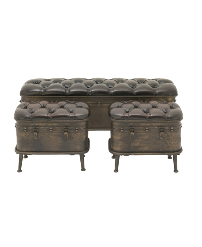 Rosemary Lane Metal Retro Storage Bench, Set Of 3 In Brown