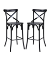 GLITZHOME 43" H STEEL BAR STOOL WITH SOLID ELM WOOD SEAT AND BACK SUPPORT, SET OF 2