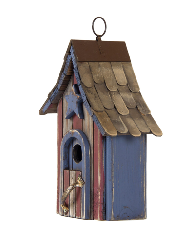 Glitzhome Hanging Distressed Solid Wood Garden Birdhouse In Indigo
