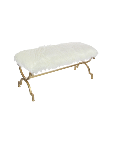 Rosemary Lane Faux Fur And Metal Contemporary Bench In White