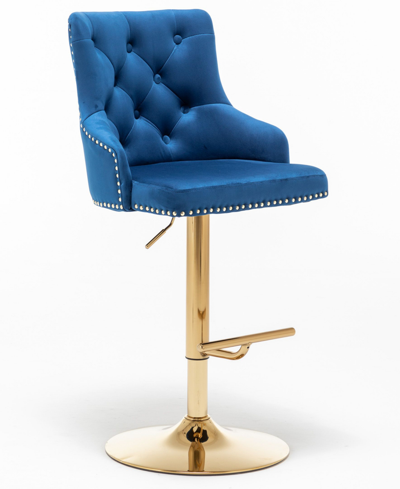 Best Master Furniture Brightcast 2-piece Velvet Tufted Gold Bar Stools In Blue