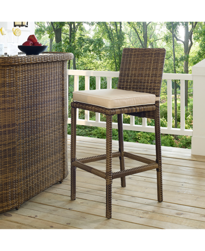 Crosley Bradenton Outdoor Wicker Bar Height Stools (set Of 2) With Cushions In Cherry