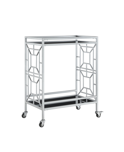 Inspired Home Jared Serving Bar Cart With Glass Shelves And Metal Frame In Silver