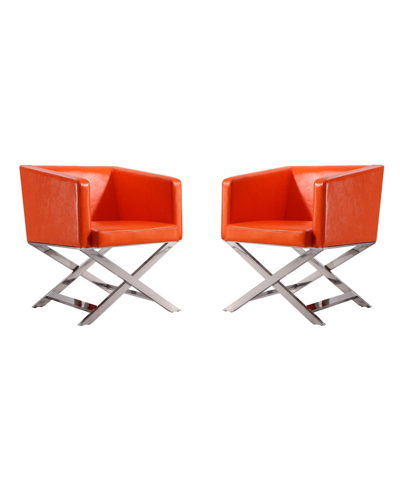 Manhattan Comfort Hollywood Lounge Accent Chair, Set Of 2 In Orange,polished Chrome