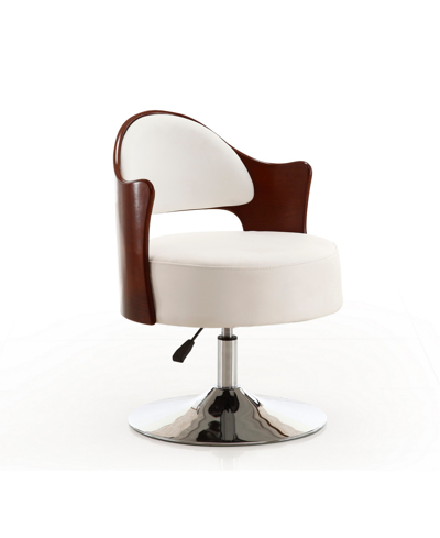 Manhattan Comfort Bopper Adjustable Height Swivel Accent Chair In White And Polished Chrome