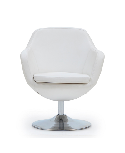 Manhattan Comfort Caisson Swivel Accent Chair In White And Polished Chrome