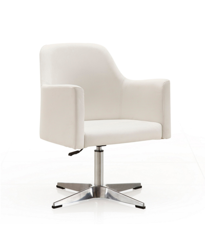 Manhattan Comfort Pelo Adjustable Height Swivel Accent Chair In White And Polished Chrome