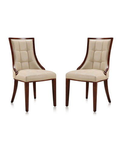 Manhattan Comfort Fifth Avenue 2-piece Beech Wood Faux Leather Upholstered Dining Chair Set In Cream,walnut
