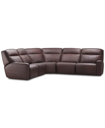 Furniture Dextan Leather 5-pc. Sectional With 2 Power Recliners, Created For Macy's In Brown