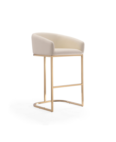 Manhattan Comfort Louvre Barstool In Cream/titanium Gold-tone