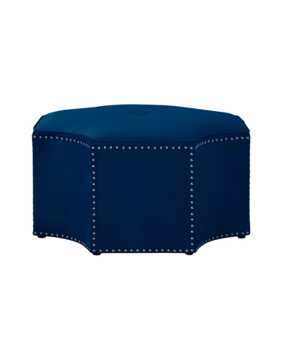 Nicole Miller Fiorella Upholstered Octagon Cocktail Ottoman With Nailhead Trim In Blue
