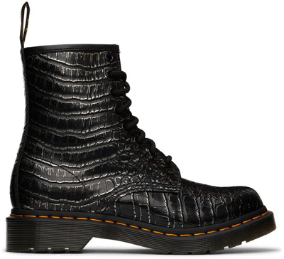 Dr. Martens' Leder 1460 Wild Croc Damenschnürstiefel In Gunmetal