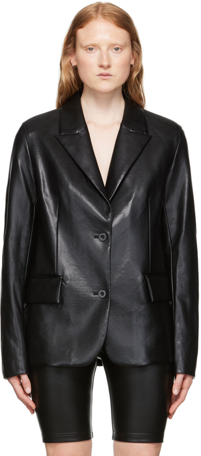Stand Studio Ansley Single-breasted Faux-leather Blazer In Black