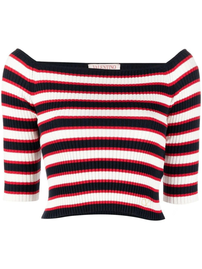 Valentino Cropped Striped Knitted Top In Multicolore