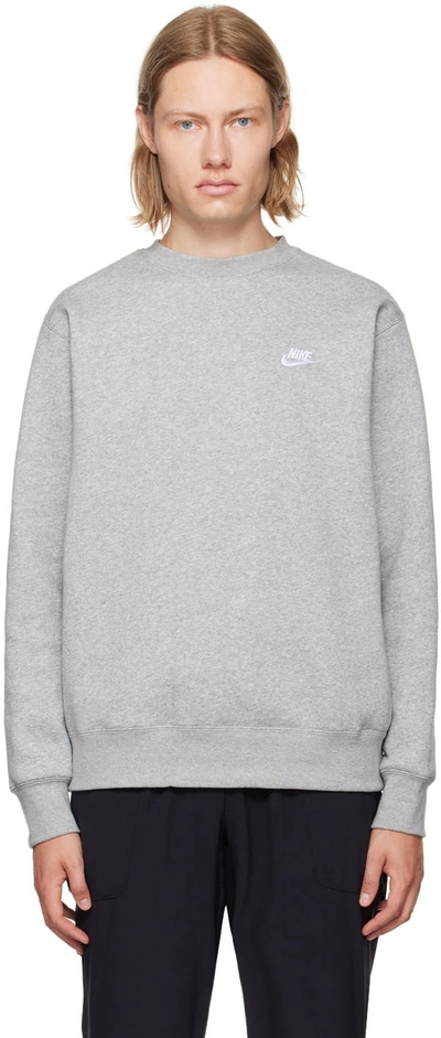Nike Gray Sportswear Club Sweatshirt In Dk Grey Heather/whit
