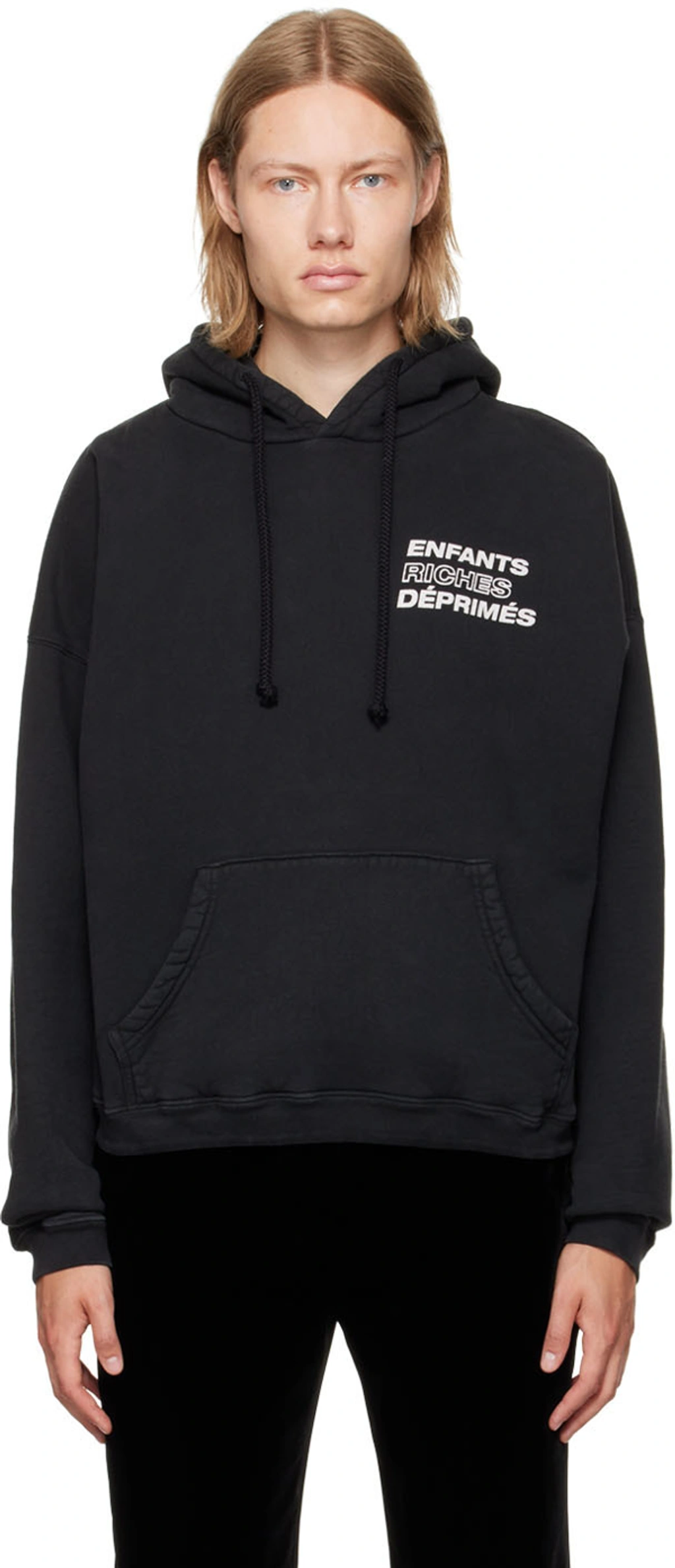 Enfants Riches Deprimes Black Zurich Grid Hoodie In Faded Black