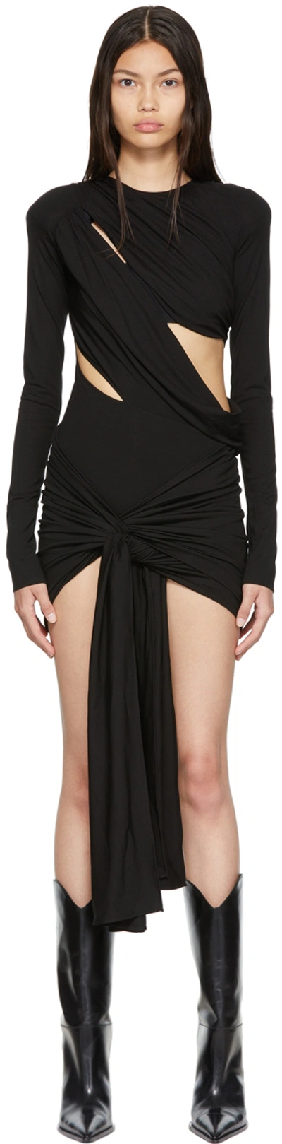 Attico Brigit Cutout Long Sleeve Jersey Minidress In Black