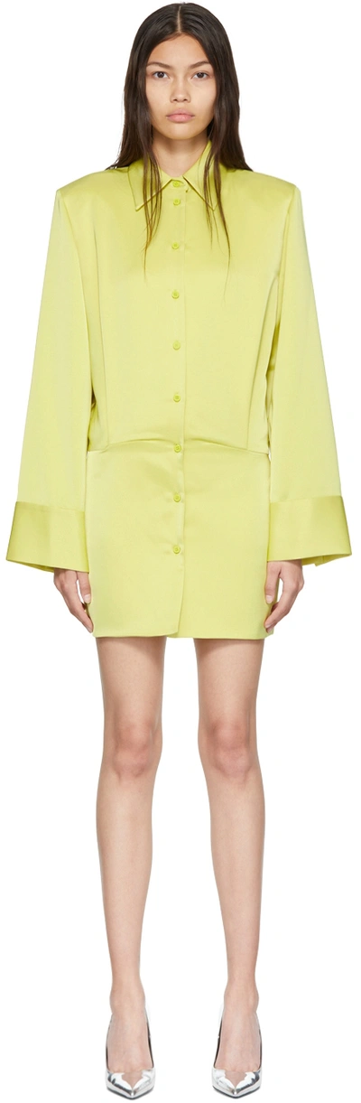 Attico Margot Collared Satin Mini Dress In Lime