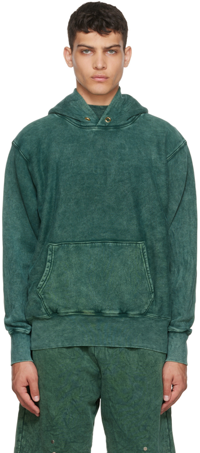 Les Tien Faded-wash Relaxed-fit Cotton Hoody In Green