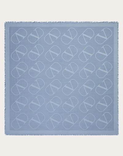 Valentino Garavani Vlogo Signature Jacquard Shawl In Silk And Wool 140x140 Cm Woman Azure Uni