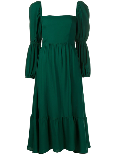 Reformation Mica Puff-sleeve Tiered Midi Dress In Emerald
