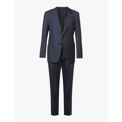 Tom Ford Shelton-fit Single-breasted Sharkskin Wool Suit In Black