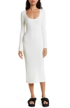 GANNI RIBBED MÉLANGE KNIT LONG SLEEVE MIDI DRESS