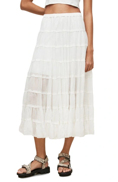 Allsaints Eva Tiered Midi Skirt In Chalk White