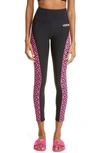 Versace Printed Perforated Stretch Leggings In Fuchsia Black