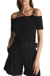 Reiss Cierra Cold Shoulder Jersey Top In Black