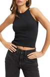 Good American Cutaway Crop Organic Cotton Rib Tank In Black001