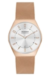 Skagen Grenen Analog Mesh Strap Watch, 37mm In Silver/rose Gold