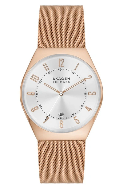 Skagen Grenen Analog Mesh Strap Watch, 37mm In Rose Gold
