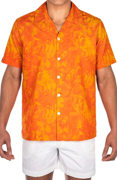 Prince And Bond Luka Sunburst Floral Short Sleeve Seersucker Button-up Camp Shirt In Orange