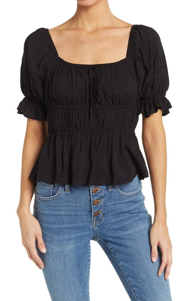 Melrose And Market Ruched Puff Sleeve Top In Black