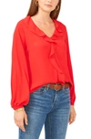 VINCE CAMUTO RUFFLE NECK LONG SLEEVE GEORGETTE BLOUSE